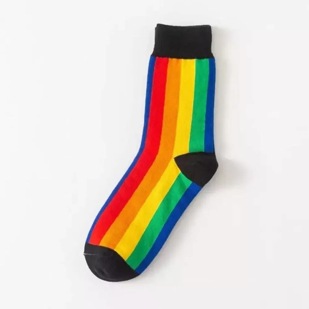 Women  Pride Rainbow Stripe  Black Socks Set Size 5-9